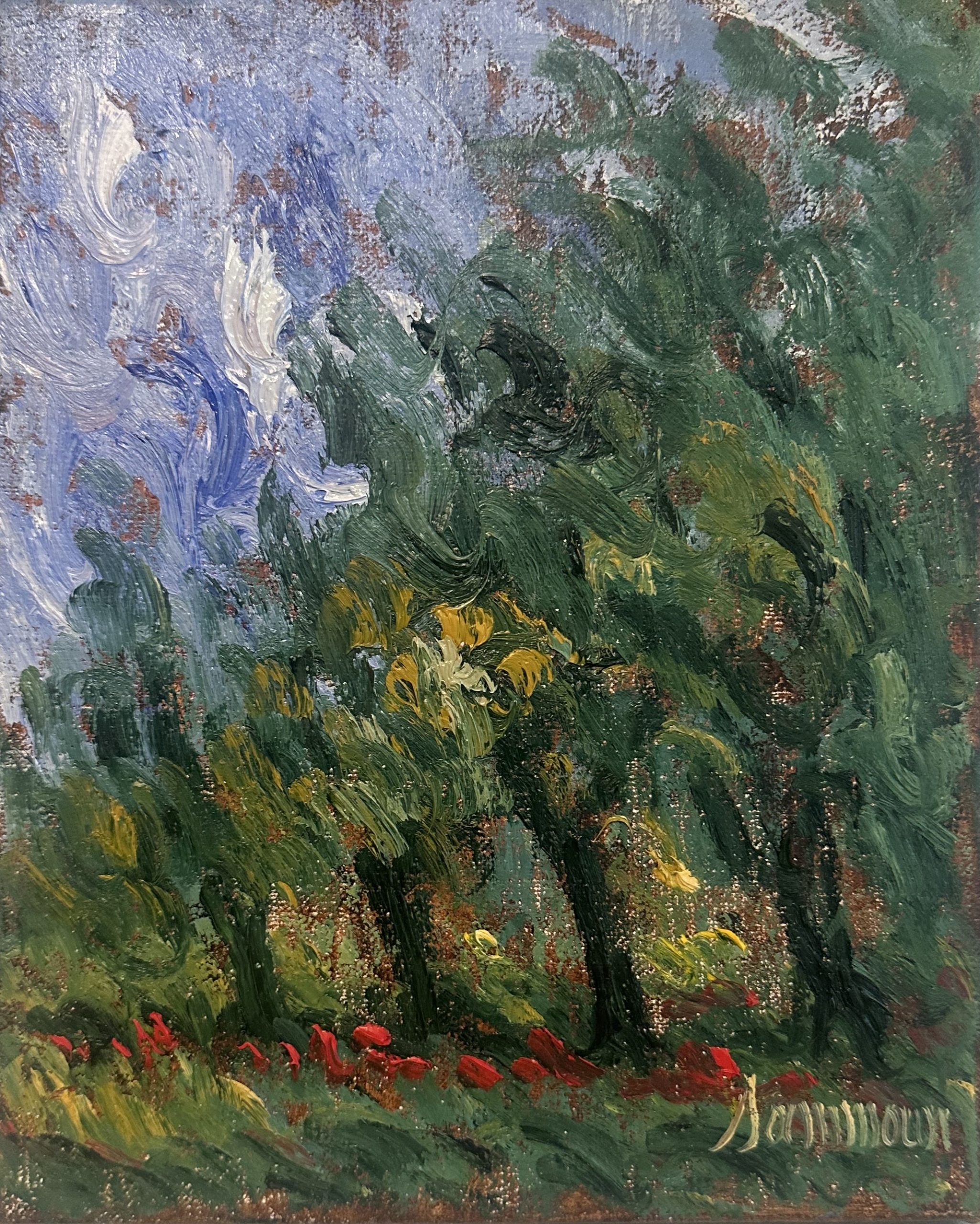 Oliviers et coquelicots etude